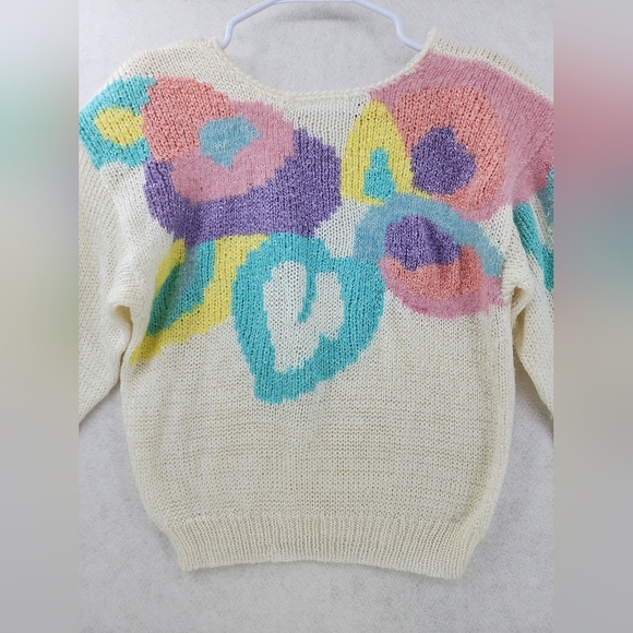 Ginenne VTG 80s Wool Angora Blend Pastel Knit Sweater Womens Medium Crew Neck - Picture 2 of 9
